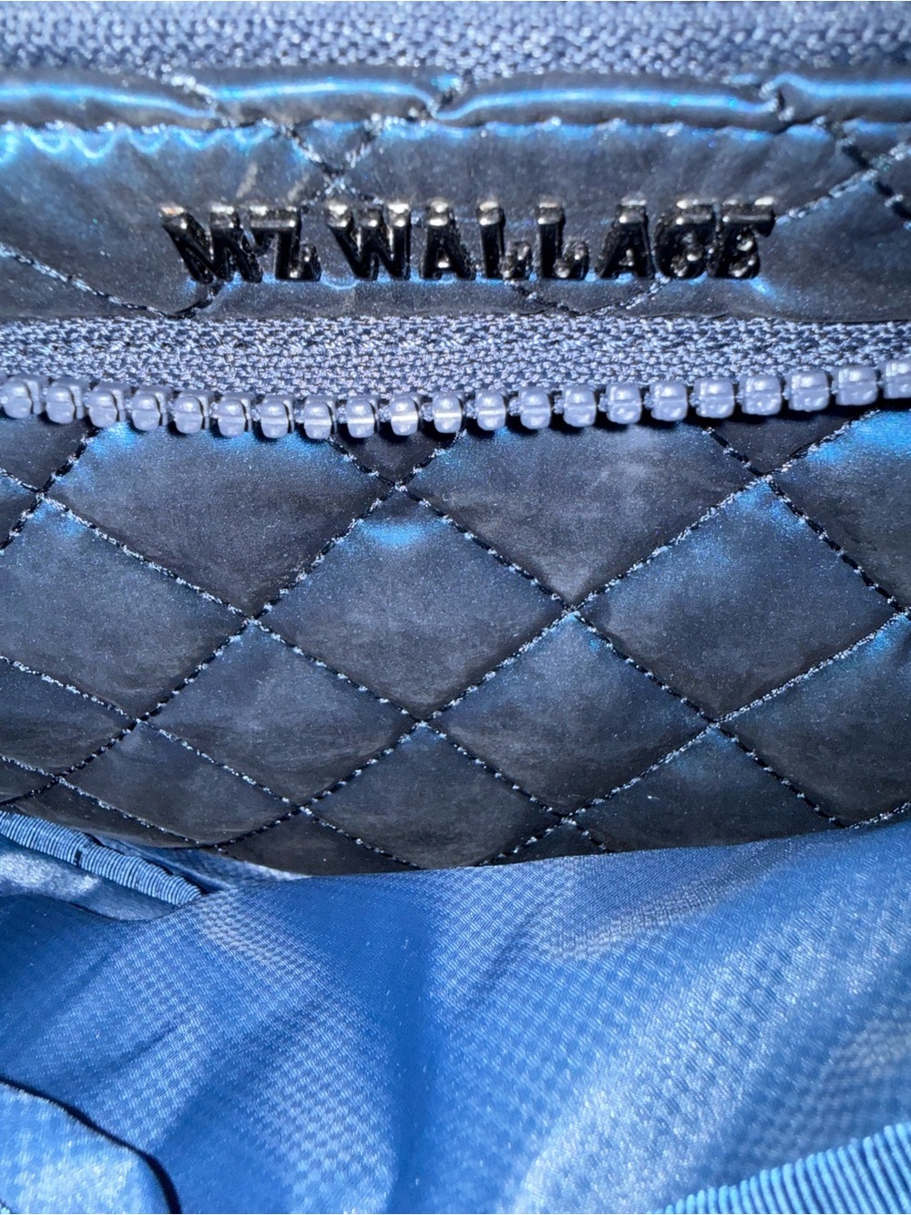 MZ Wallace Quilted Navy Blue Belt Bag with Tan Accents - Picture 6 of 6